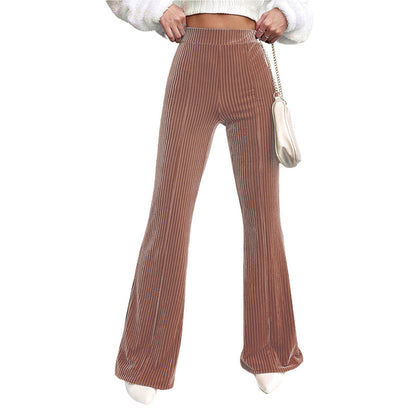 Solid Color High Waist Flared Pants Women Autumn Winter Corduroy Wide Leg Casual Pants Women