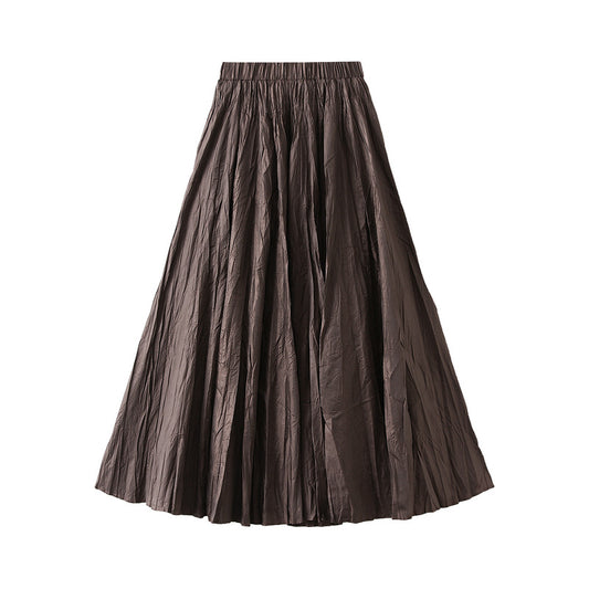 Light Luxury Design Messy Wrinkle Craft Big Hem Skirt Women Spring Autumn Winter Umbrella Skirt A line Dress High Grade Skirt