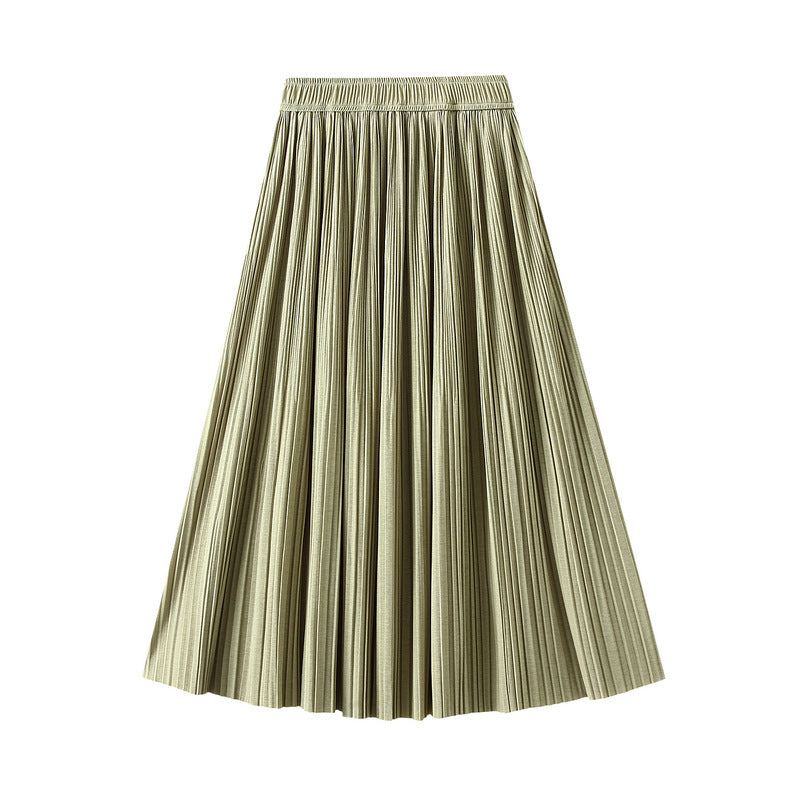 Draping Effect Pleated Skirt Women Skirt Spring High Grade Mid Length A line Skirt