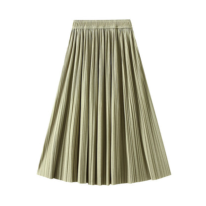 Draping Effect Pleated Skirt Women Skirt Spring High Grade Mid Length A line Skirt