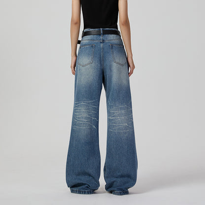 Jean rétro à jambe large pour femme, pantalon ample, décontracté et simple, en denim neutre, de haute qualité