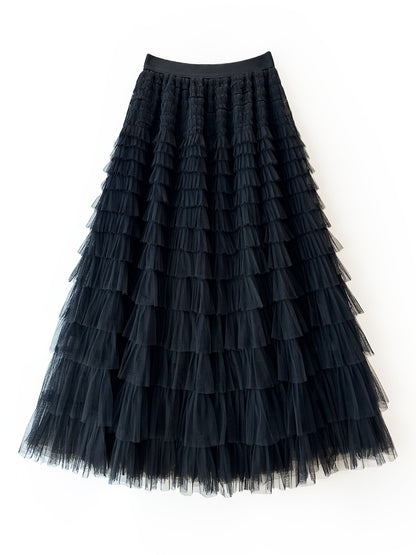 Robe longue en tulle pour anniversaire, cocktail, fête, danse, grande taille, robe à volants, coupe ajustée, longue, pour femme