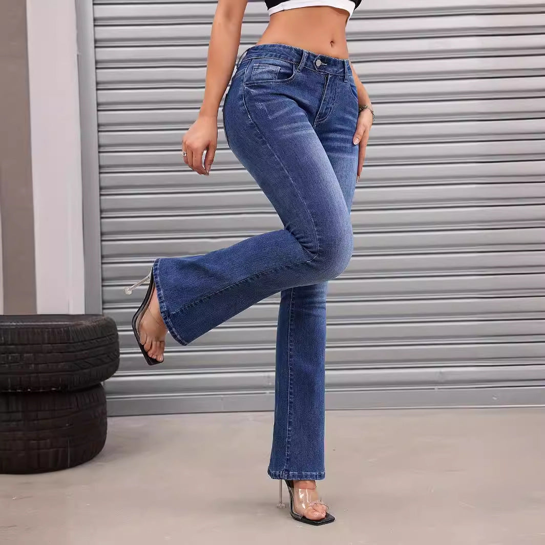 Jeans Frauen Abnehmen Leicht Ausgestelltes Stretch Slim Fit Büro Casual