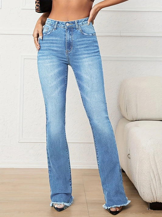 Eaby Women Clothing Elastic Mid Waist Slightly Flared Jeans