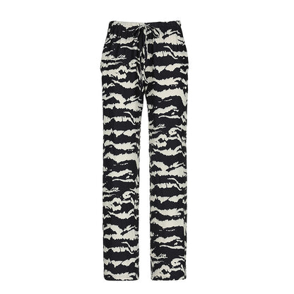 Pantalon tricoté ample à motif zèbre décontracté de rue, couleur contrastée, design de niche, motif animal, pantalon à jambe droite avec cordon de serrage