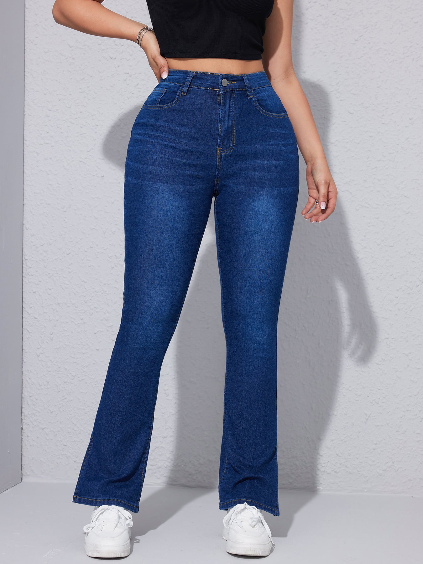 High Waist Stretch Slim Jeans mit Fußschlitz für Damen