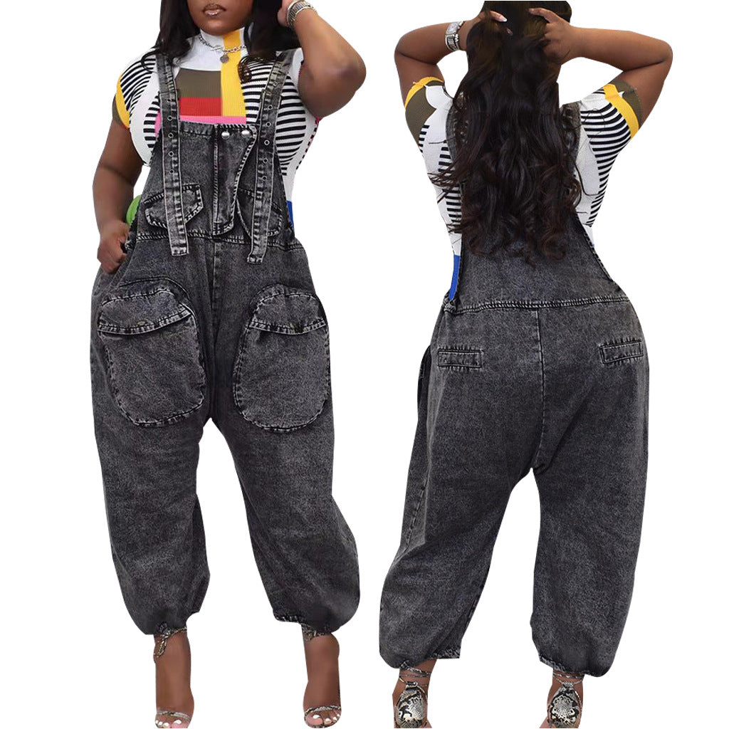 All Match Wide Leg Denim Loose Fitting Overalls