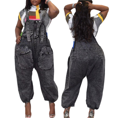 All Match Wide Leg Denim Loose Fitting Overalls