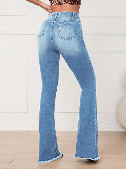 Eaby Women Clothing Elastic Mid Waist Slightly Flared Jeans