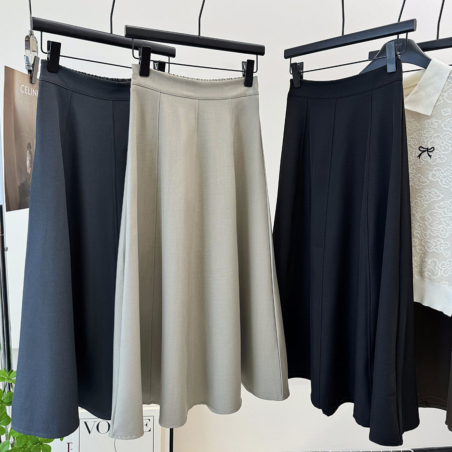 Professional Simple Skirt Women High Waist Fall A Line Skirt Umbrella Skirt Skirt Mid Length Expansion Skirt