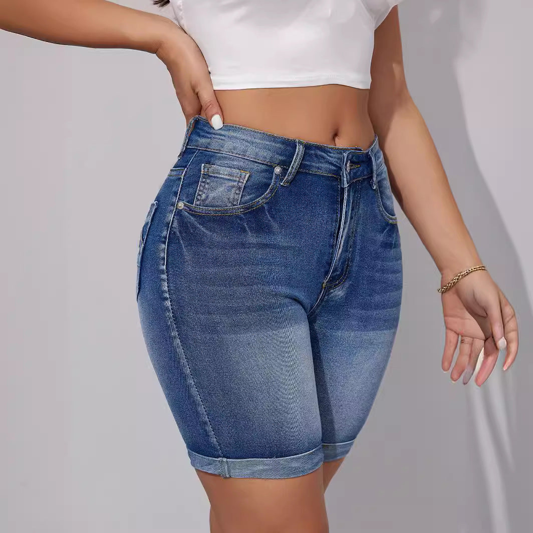 All-Match-Jeansshorts mit hoher Taille für Damen