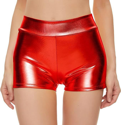 Metallic Coated Fabric Popular Close Fitting High Waist Shorts Nightclub Performance Wear Base Leather Pants Bronzing Sexy Women Clothing Pants Short