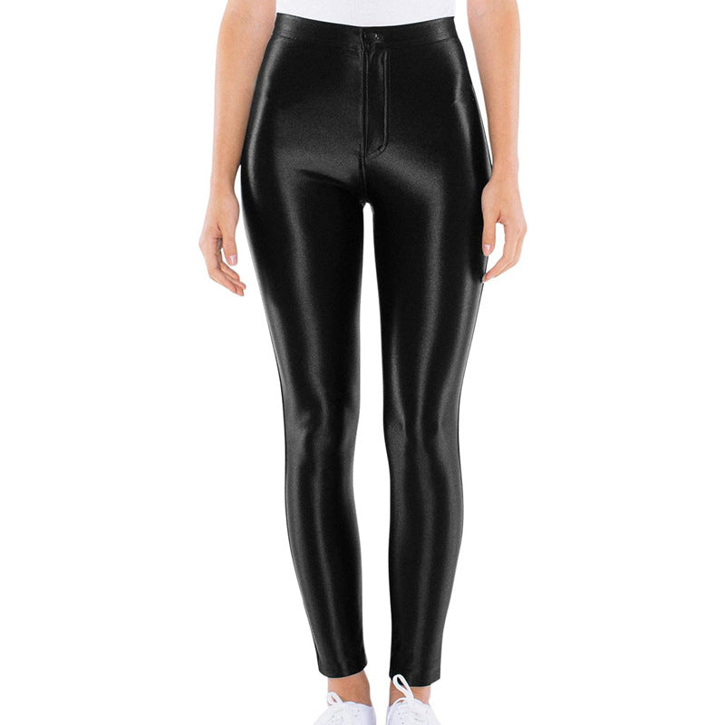 Pantalon décontracté en cuir verni brillant pour femme en tissu métallisé avec revêtement en cuir pour façonner le corps, contracter le ventre et soulever les hanches Produit maintenant