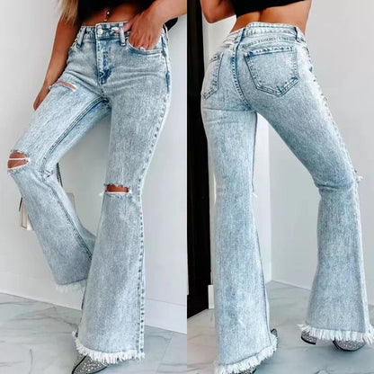 Ripped Jeans Women Skinny Washed High Waist Trousers