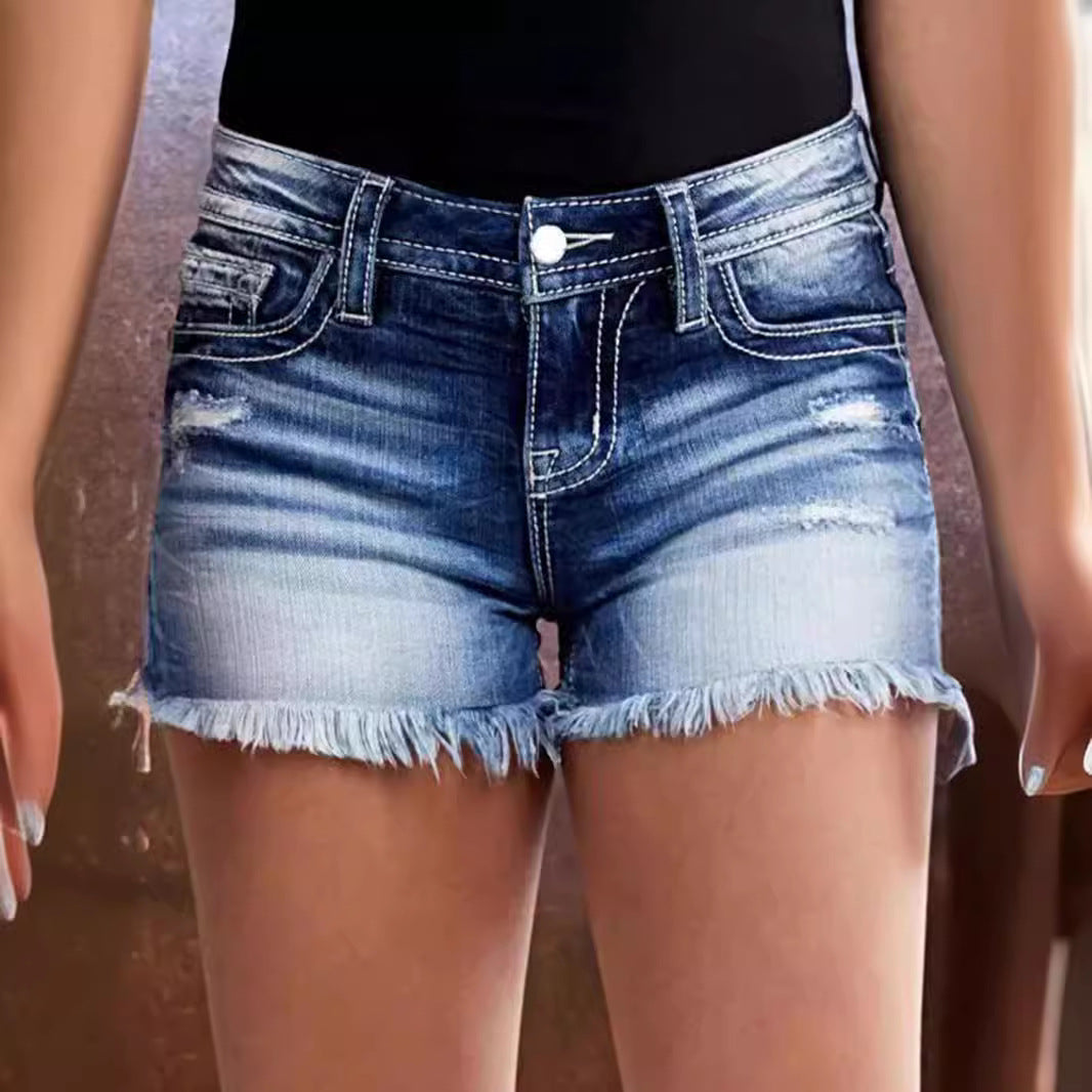 Bestickte, ausgefranste Jeansshorts für Damen