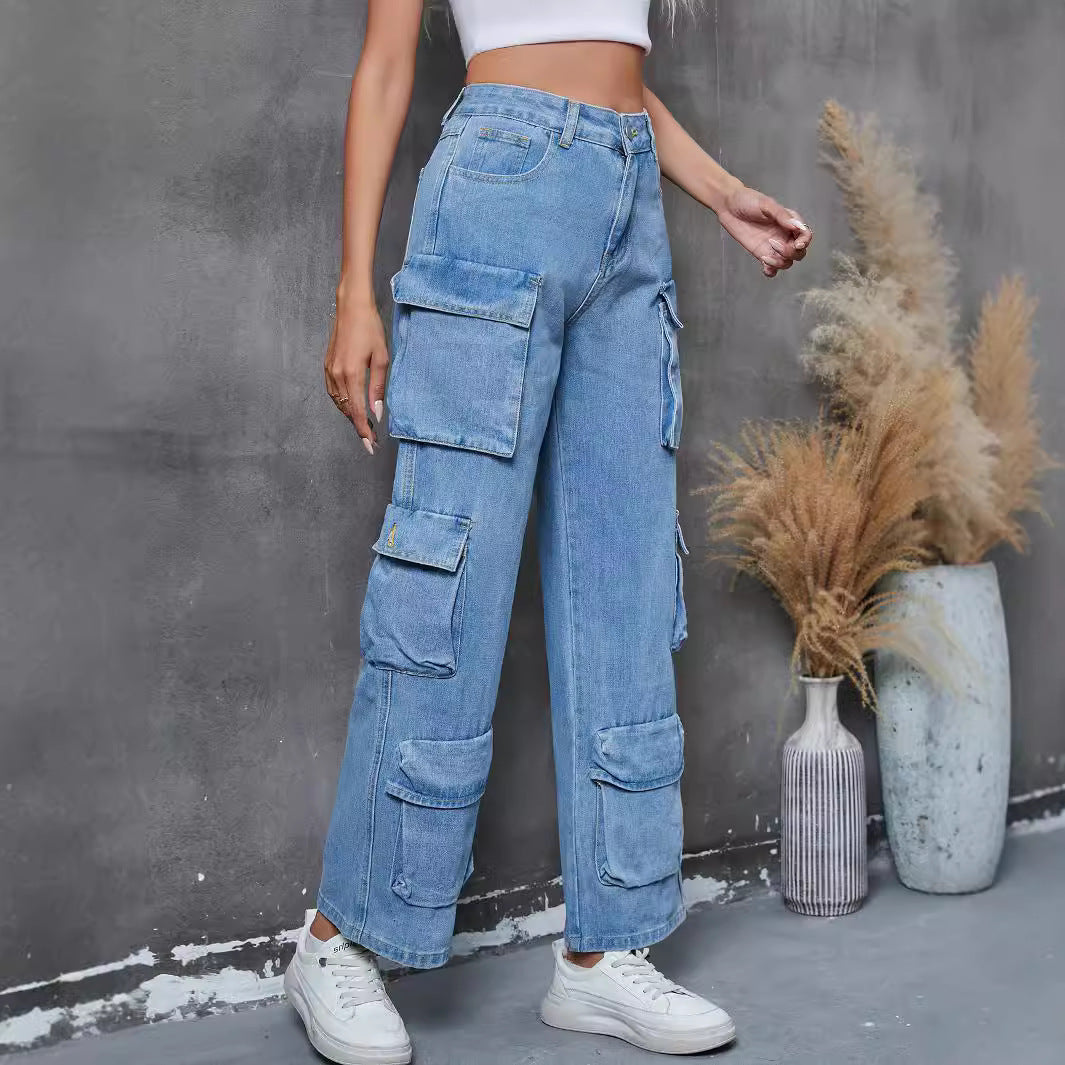 Fall Winter Overalls Women Multi Pocket Women Jeans