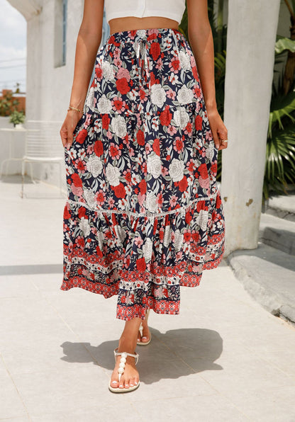 Maxikleid mit Patchwork-Muster und Viskose, böhmischer Strandurlaubsrock