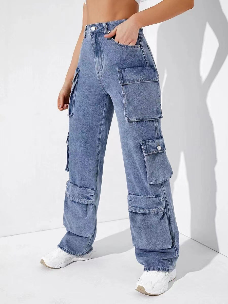 Fall Winter Overalls Women Source Multi-Bag Women's Pants Spleen Bag Jeans