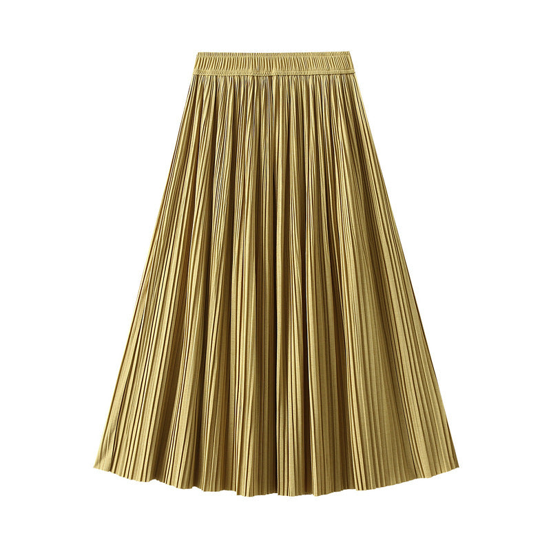 Draping Effect Pleated Skirt Women Skirt Spring High Grade Mid Length A line Skirt