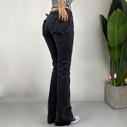 Pantalon en jean extensible taille haute rétro sexy slim fit avec poches à cloche et rehaussement des hanches