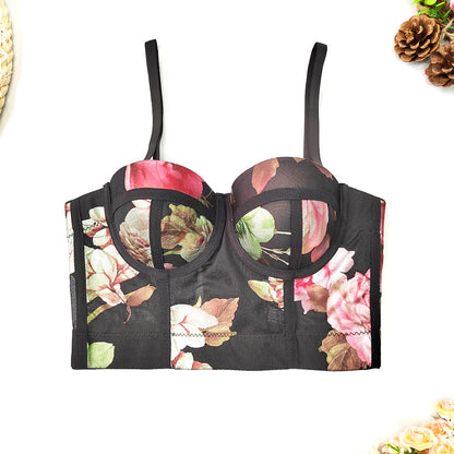 Gilet fleuri en fil de filet printemps été avec coussinet de poitrine façonnant le haut respirant de soutien de poitrine amincissant le corset désossé corset désossé corset