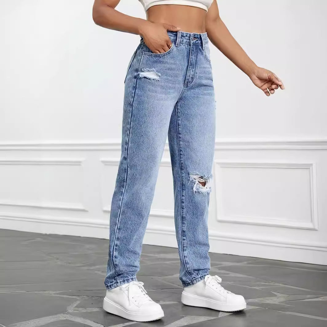 Vêtements pour femmes Jeans taille haute Pantalon ample à jambe droite