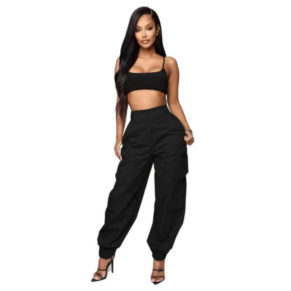 High Street Women Pants Trendy Cargo Pants Multi Pocket Trousers Loose Street Straight Leg Ankle Banded Pants