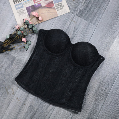 Court Women Summer Outer Wear Inner Wear Sexy Slim Fit Hollow Out Cutout Corset Boning Corset Boning Corset Bra Top Mesh Camisole Vest