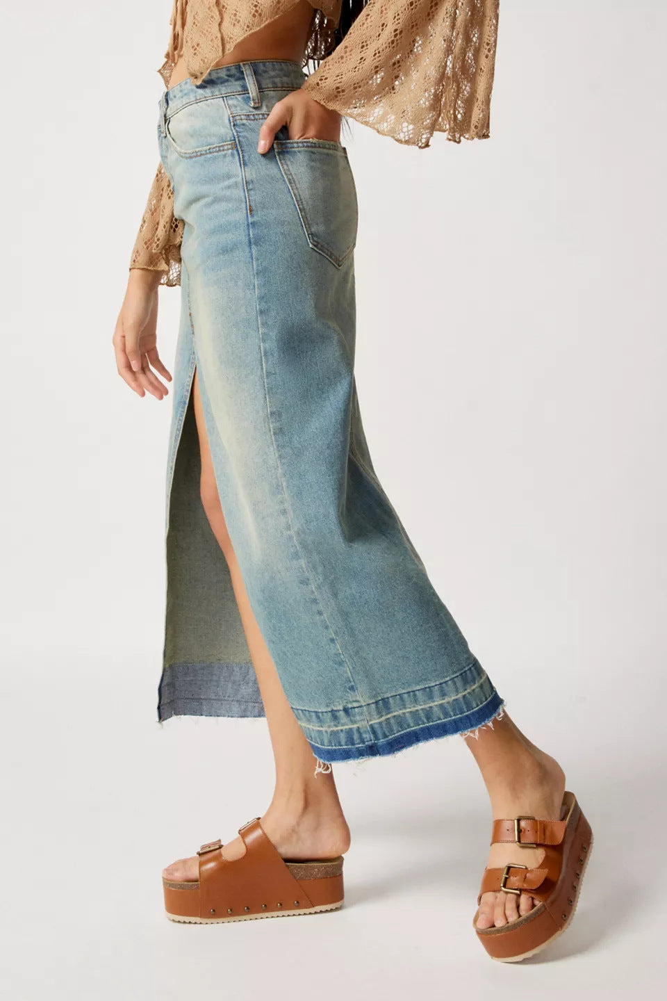 Retro Slim Fit Denim Long Skirts Women