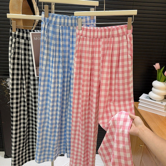 Idle Pink Plaid Pants Weite Beinhose Damen Sommer Yamamoto Hose Gerade Lockere Freizeithose Wanderhose