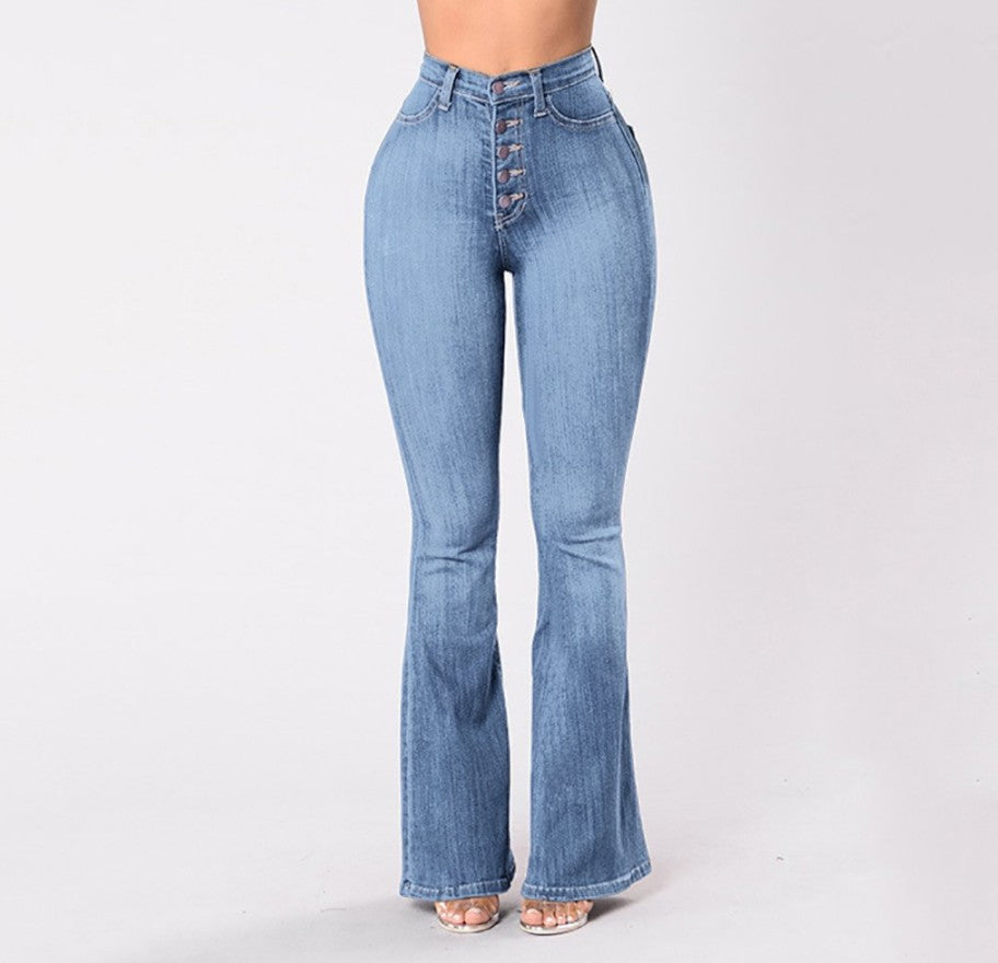 Stretch-Jeans mit hoher Taille und weitem Bein für Damen in Übergröße