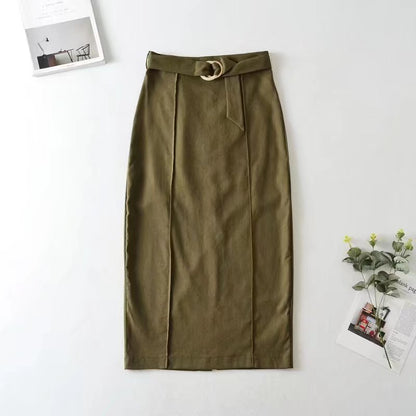 Autumn Cotton Linen Split Skirt Series Belt Skirt