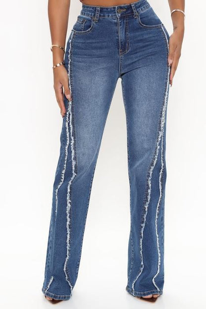 Frühling Sommer gewaschen ausgefranste Straße trendige High Waist Straight Jeans