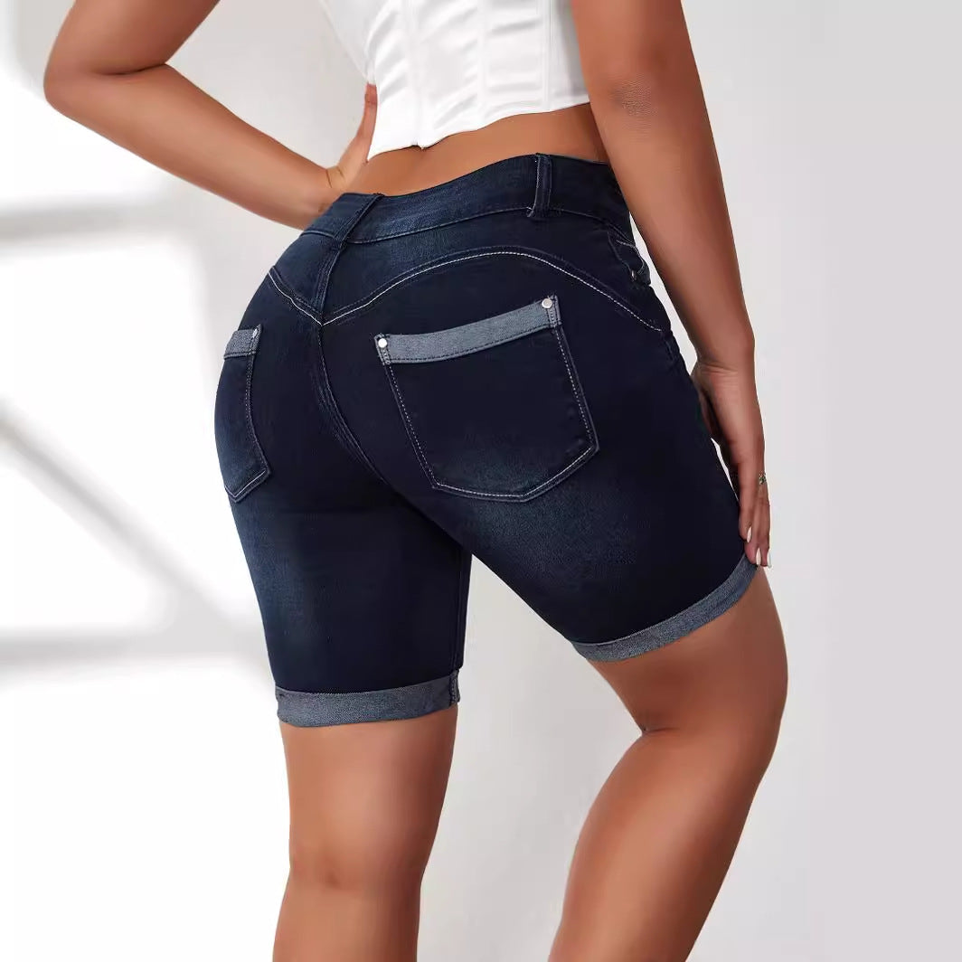 Short court en jean à boucles pour femme Pantalon d'été amincissant