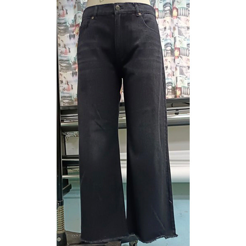 Pantalon de bureau droit en jean pour femme, taille moyenne, délavé