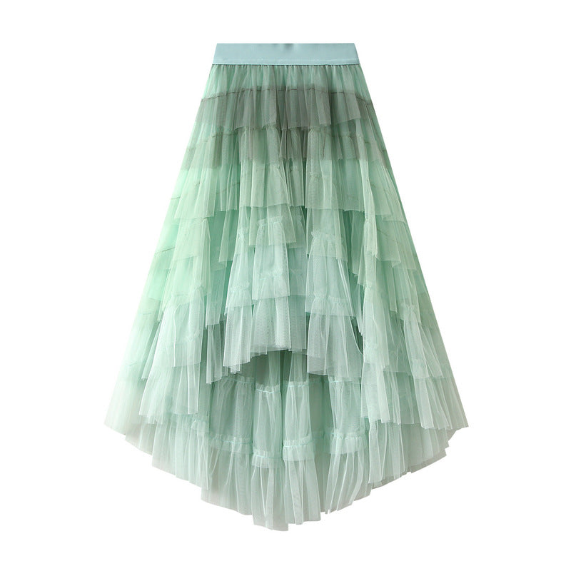 Unregelmäßiges asymmetrisches Stufenkleid Hohe Taille Mesh Rock Pettiskirt Damen Gaze Rock Feenkleid