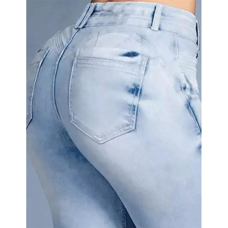 Women Clothing Hip Raise High Waist Slim Flared Jeans