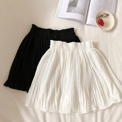 Fresh Solid Color Chiffon Skirt Spring Summer New Korean High Waist Slimming Pleated Anti Exposure Skirt