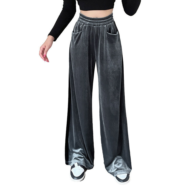 Fall Suede Waist Trimming Draping Stitching Straight Leg Pants Overalls Casual Pants