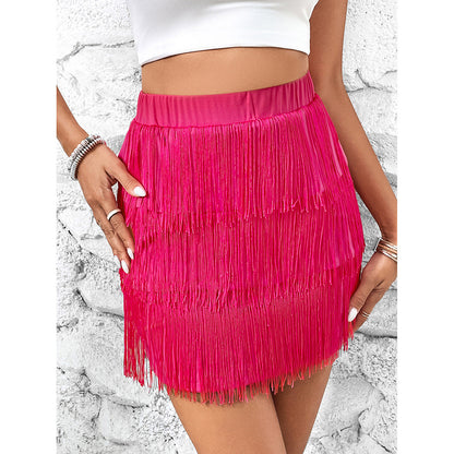 Women Mini Tassel Sexy Sheath Pleated Skirt