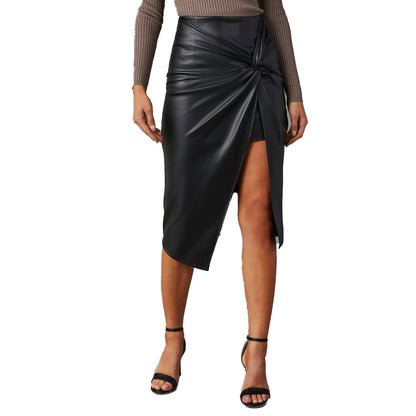 Autumn Winter Split Mid Length Sexy Sexy Leather Hip Skirt Women