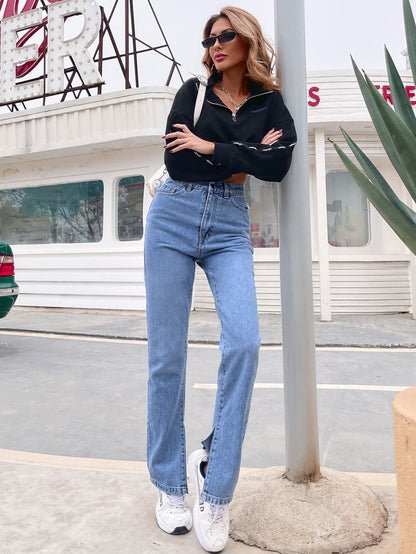 Vêtements pour femmes Pantalon en jean taille haute décontracté et polyvalent Printemps Été