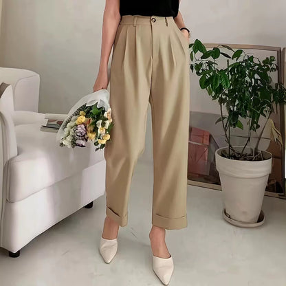 Office Drooping Slimming Real Pocket High Waist Wide Leg Pants Belt Wide Leg Casual Work Pant Women