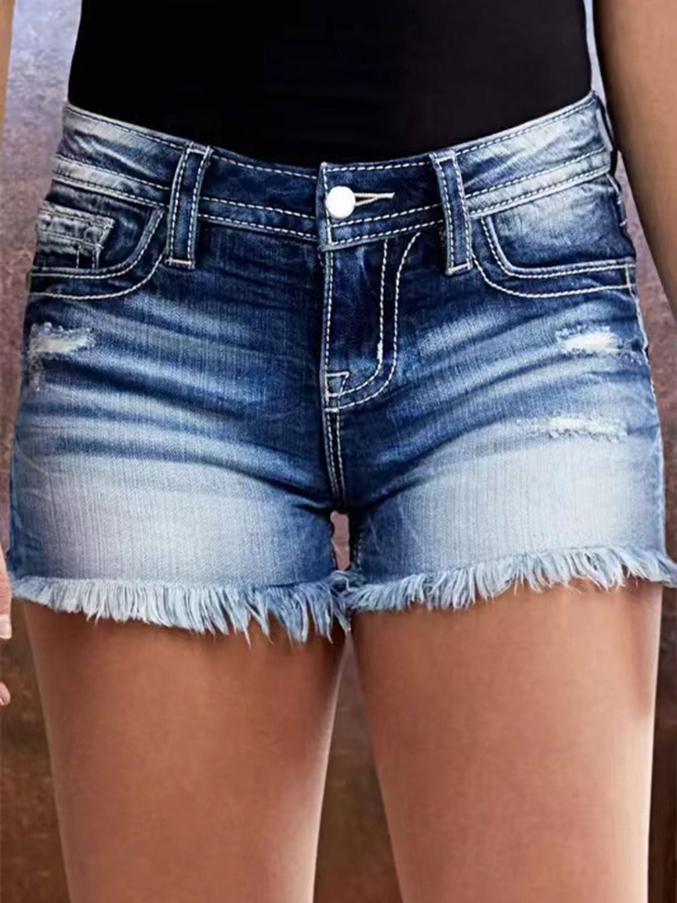 Bestickte, ausgefranste Jeansshorts für Damen