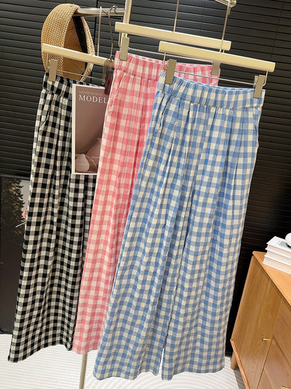 Idle Pink Plaid Pants Weite Beinhose Damen Sommer Yamamoto Hose Gerade Lockere Freizeithose Wanderhose