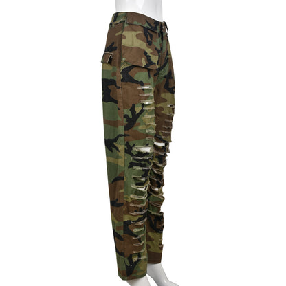 Herbst Winter Camouflage Sexy Slim Fit Skinny Ripped Casual Hosen