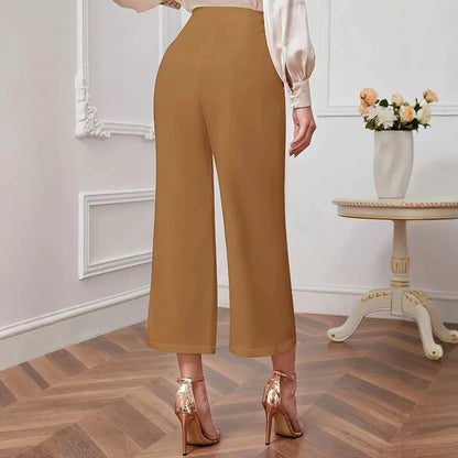 Pantalon large taille haute pour femme, pantalon décontracté ample et droit, taille haute, automne