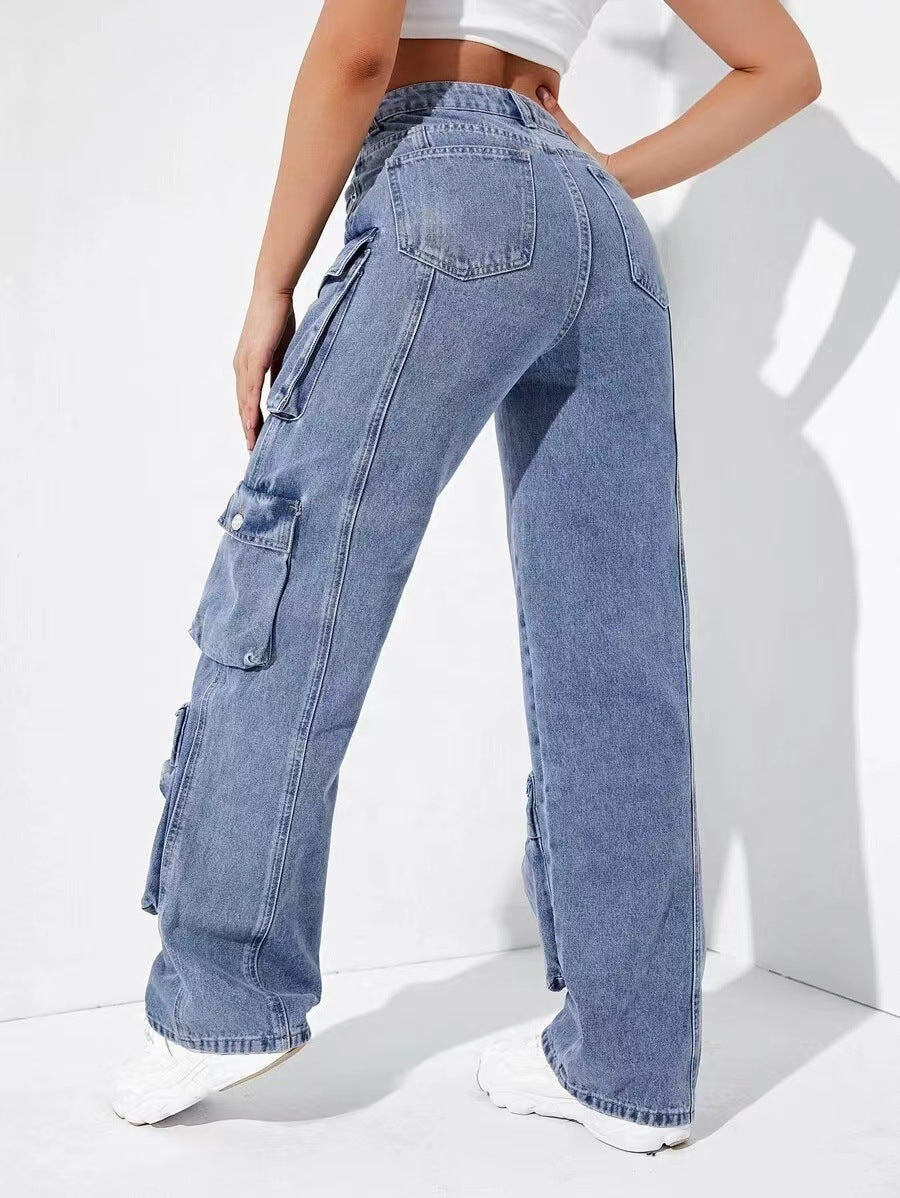 Fall Winter Overalls Women Source Multi-Bag Women's Pants Spleen Bag Jeans