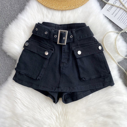 Retro Sexy Denim Shorts Tooling Culottes Women High Waist Slimming All Matching Denim Shorts Women Short