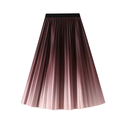 Gradient Skirt Women Spring Autumn Elastic High Waist Slimming Pleated Skirt Drape Midi Skirt